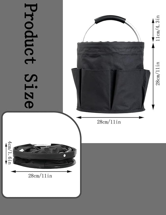 Cleaning Caddy with Handle, Cleaning Products Organiser, Foldable Storage Basket, Large Supply Organiser 17L with 6 Pockets, Portable Cleaning Caddy for Home & Garden (Black)