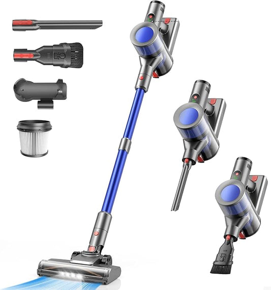 Dzaki Cordless Vacuum Cleaner, Stick Vacuum with Smart LED Display, 50KPA 55Mins Vacuum Cleaners for Home, Powerful Suction, Anti-Tangled Lightweight Rechargeable Vac for Pet Hair, Carpet