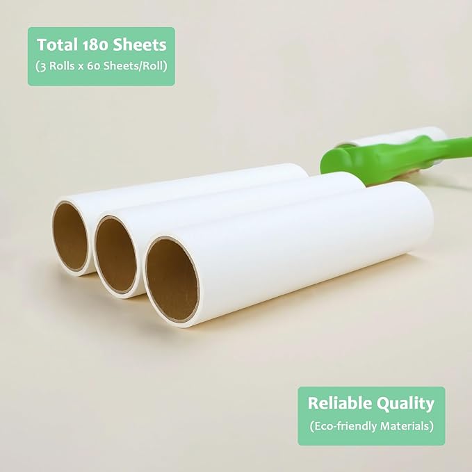 10 inch Large Lint Roller Refills for Evercare Smart Design Libman Well & Good Roll 'N Go Layers 10'' Wide Lint Rollers Mega Sticky Roller Refills 60 Sheets per Refill 3 Pack Total 180 Sheets