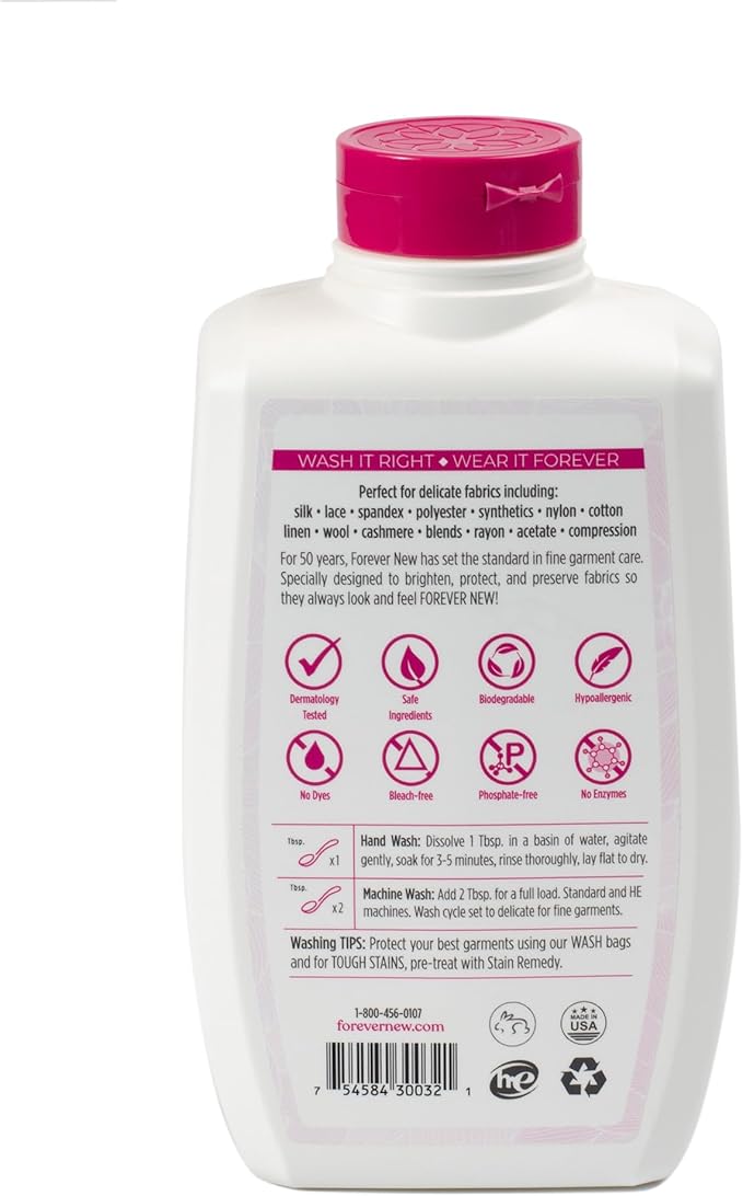 FOREVER NEW Delicate Hypoallergenic Laundry Detergent Liquid - 50 to 64 Large Loads - Gentle washing detergent for Silk, Cashmere, Bra, Undergarments, Cotton, Wool etc. - Original Scented - 32oz