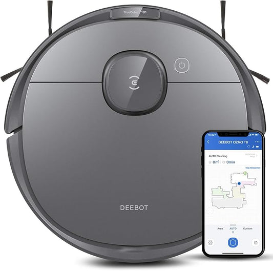 Ecovacs Deebot T8 Robot Vacuum and Mop Cleaner, Precise Laser Navigation, Multi-floor Mapping, Intelligent Object Avoidance, Full-customize clean, No-go and No-mop Zones, Auto-empty Station Compatible