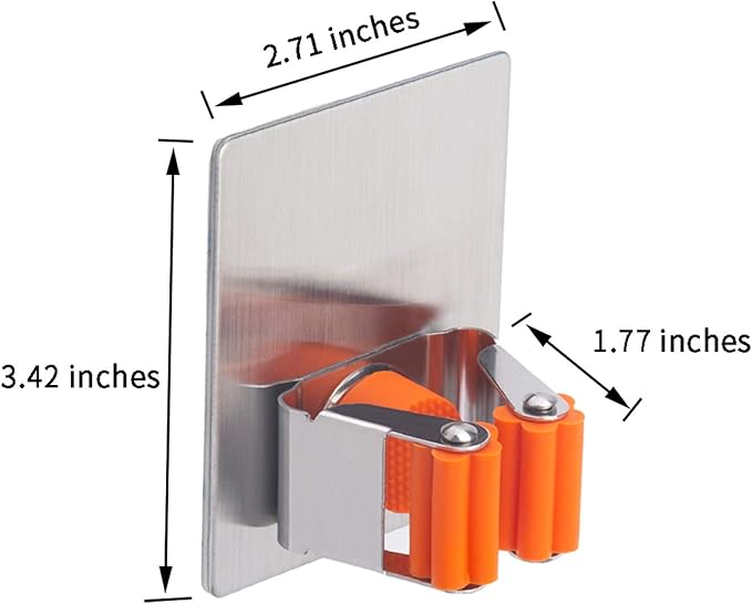 Broom and Mop Holder Wall Mounted, Stainless Steel Self-Adhesive Single Broom Hanger Hook,Organizer Rack for Kitchen Garage Closet Pantry Refrigerator,Rectangle - Orange (2 Pack)