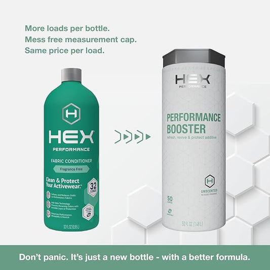 HEX Performance Fabric Booster, Unscented, 100 Load (Pack of 2) - Safe for Activewear, Made for Sensitive Skin, Eco-Friendly