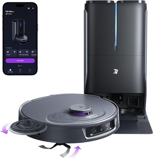 3i P10 Ultra Robot Vacuum and Mop Combo, 18,000 Pa Suction, Self-Emptying, Auto-Extending Edge Mopping, 140℉ Hot-Water Self-Cleaning, LiDAR Navigation, Automatic TangleCut for Pet Hair, 4 Carpet Modes