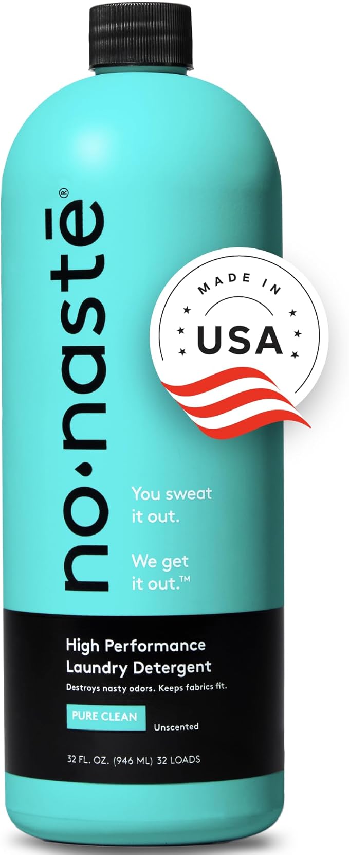 Nonaste Pure Clean Activewear Laundry Detergent (32 Fl Oz, Pack of 1) – High Performance Detergent, Eliminates Trapped Sweat & Odors | Laundry Safe for Fabrics and Sportswear, Unscented, 16 Loads