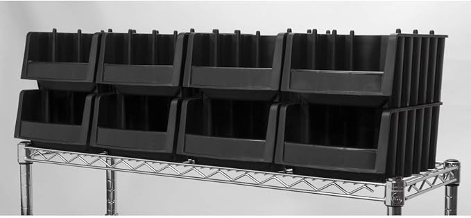 Akro-Mils 30718 Economy Stacking Shelf Plastic Storage Bins, (12-Inch x 8-3/8-Inch x 5-Inch), Black (8-Pack)