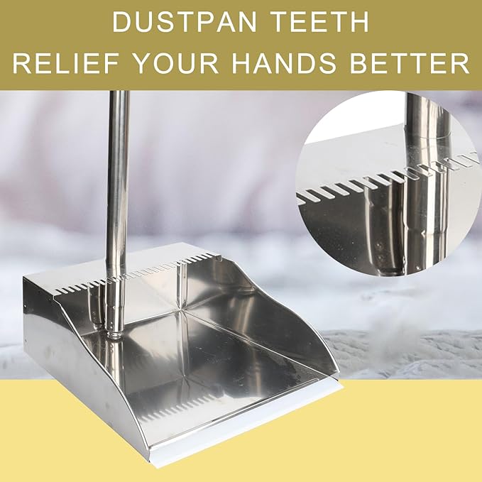 Stainless Steel Dustpan Metal Dustpan with Handle Heavy Duty Dust Pan Upright Dust Pan for Home Office Lobby