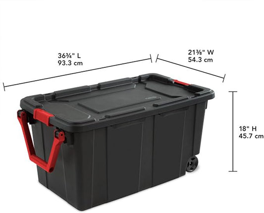 Sterilite 4-Pack Industrial Tote, Heavy-Duty Storage Bins w/Lids and Wheels, 40 Gallon - Stackable Organizing Containers for Home, Garage, Office, and Basement