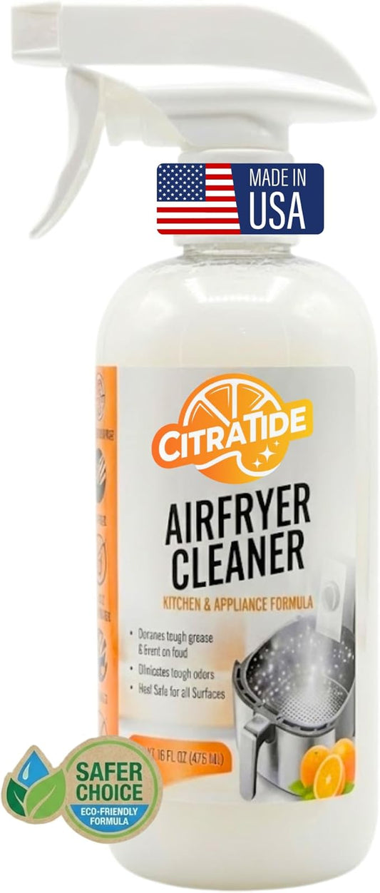 Air Fryer Cleaner Spray – Citrus Powered Grease Remover, Non-Toxic & Plant-Based, Cuts Baked-On Oil & Odor, Safe for Kitchen Appliances, USA Made – 16fl oz