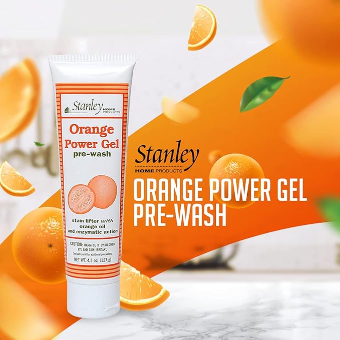 Stanley Home Products Orange Power Gel Pre Wash - Laundry Stain Remover - Spot Treat Tough Stains Works Immediately Cleans and Deodorizes Fabrics Ideal for Blood Oil Grease and More