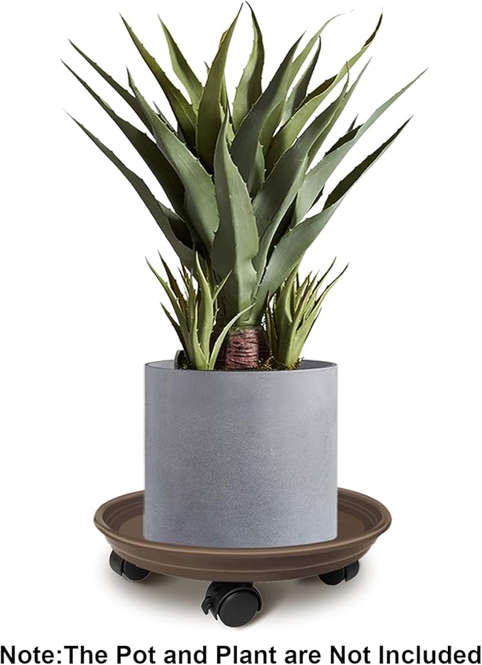 Plant Pallet Caddy with Wheels, Round Flower Pot Mover, Indoor Rolling Planter Dolly on Wheels, Outdoor Planter Trolley Tray Coaster, Brown