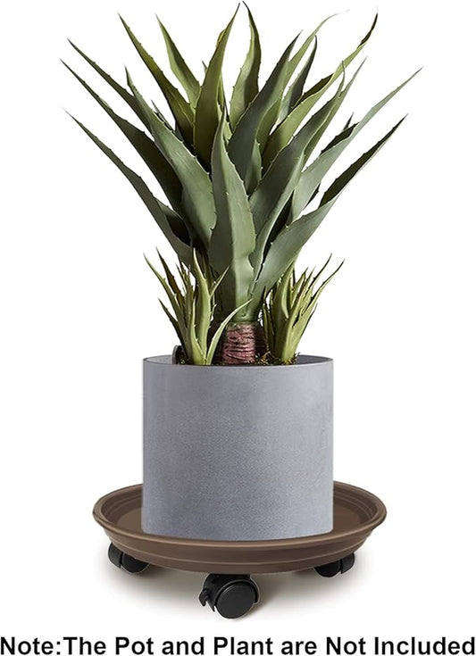 Plant Pallet Caddy with Wheels, Round Flower Pot Mover, Indoor Rolling Planter Dolly on Wheels, Outdoor Planter Trolley Tray Coaster, Brown