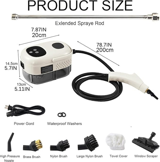 Touchscreen Steam Cleaner 1100ML 2500W High Temperature Pressure Handheld Steam Cleaning Machine with Brush Heads and Gloves 7 in 1 for Car Floor Kitchen Bathroom Window Furniture (White)