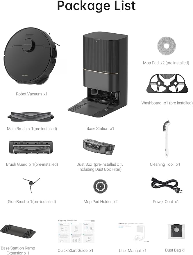 DREAME X40 Ultra Robotic Vacuum with Removable & Liftable Mop, 12,000Pa Suction, Side Brush Extensive Cleaning, 158°F Mop & Washboard Self Cleaning, Auto-Empty, Auto Refill, liftable Brushes