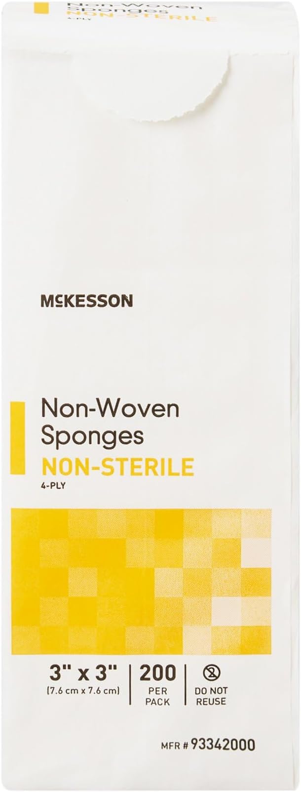 McKesson Non-Woven Sponges, Non-Sterile, 4-Ply, Polyester/Rayon, 3 in x 3 in, 200 per Pack, 1 Pack