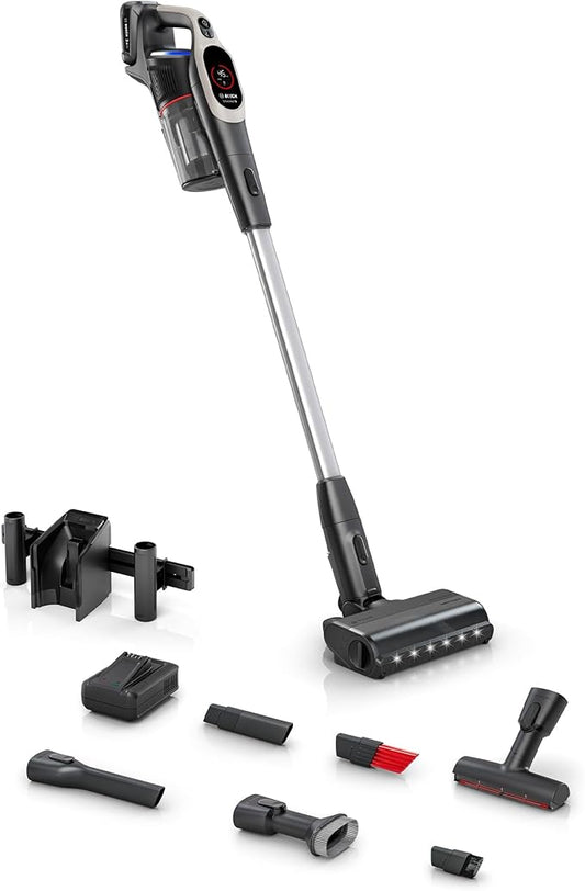 Bosch Unlimited 9 Cordless Stick Vacuum, Fast Charger, Up to 60-Min Runtime, MicroClean Brush, >99.9% Dust Pick-up, HEPA Filter, Pet Hair, Carpets & Hard Floors, 6 Accessories, Dark Cream