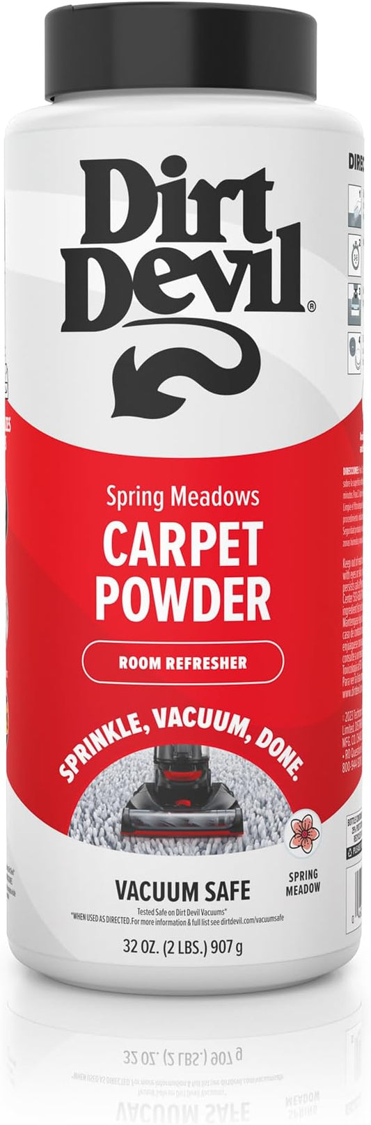 Dirt Devil Carpet Powder, 32 oz, Room Refresher and Odor Eliminator, Spring Meadows Scent, Vacuum Cleaner Safe, For Use on Carpets, Rugs, Upholstery and More, Carpet Freshener Powder for Home Use