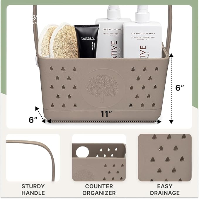 Parker Baby Bath Caddy | BPA Free & Food Grade Shower Caddy Organizer for Toys & Supplies | Quick-Dry, Sturdy & Perfect Size Shower Basket w/Handle in Neutral Colors