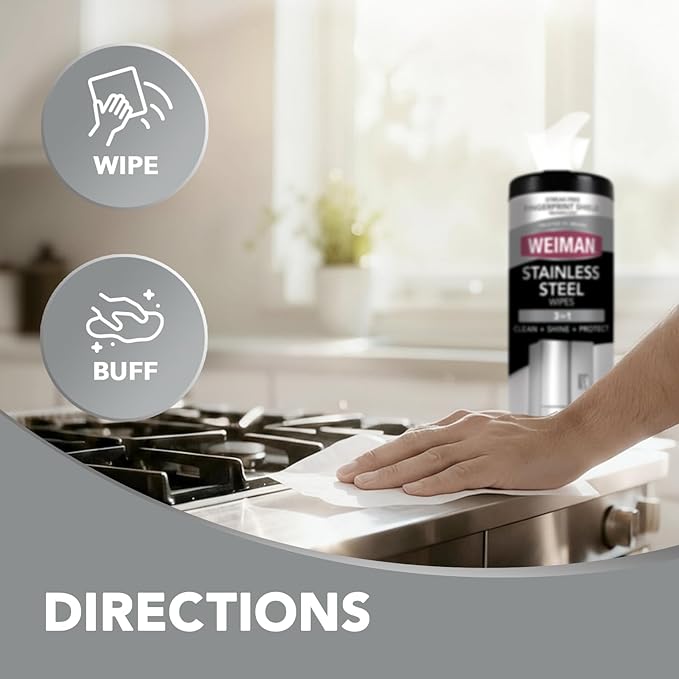 Weiman Stainless Steel Cleaner and Polish Wipes Bundle with Microfiber Cloth-Removes Fingerprints, Water Marks and Grease from Appliances - Works Great on Refrigerators, Ovens, and Grills
