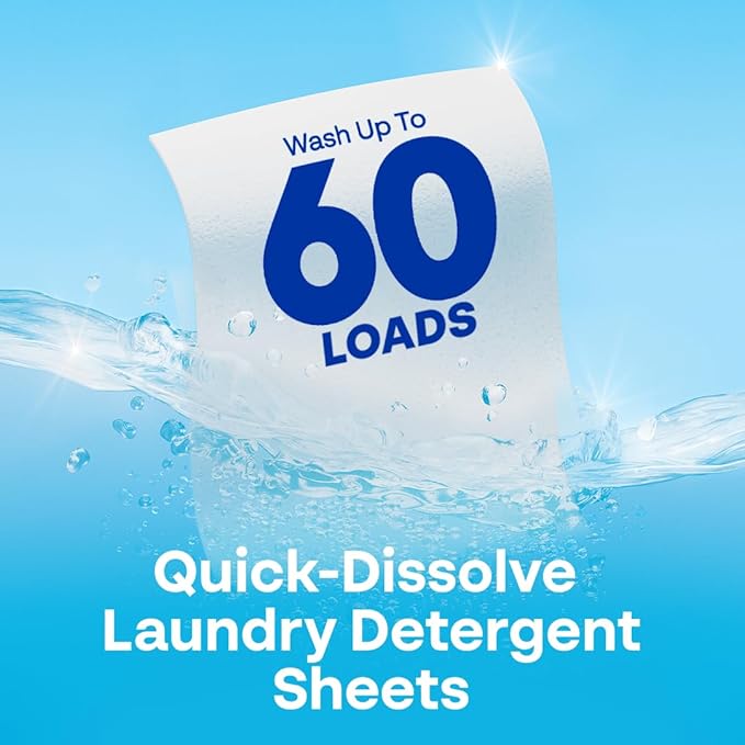 Earth Breeze Laundry Detergent Sheets Fresh Scent - 60 Loads per package. Eco Liquidless Soap - Travel-Friendly for Hot & Cold Cycles, Tackles Tough Stains & Odors - Gentle on Skin, 30 sheets (3 Pack)