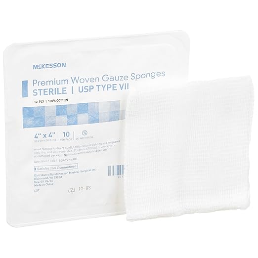 McKesson Premium Woven Gauze Sponges, Sterile, 12-Ply, USP Type VII, 100% Cotton, 4 in x 4 in, 10 per Pack, 128 Packs, 1280 Total