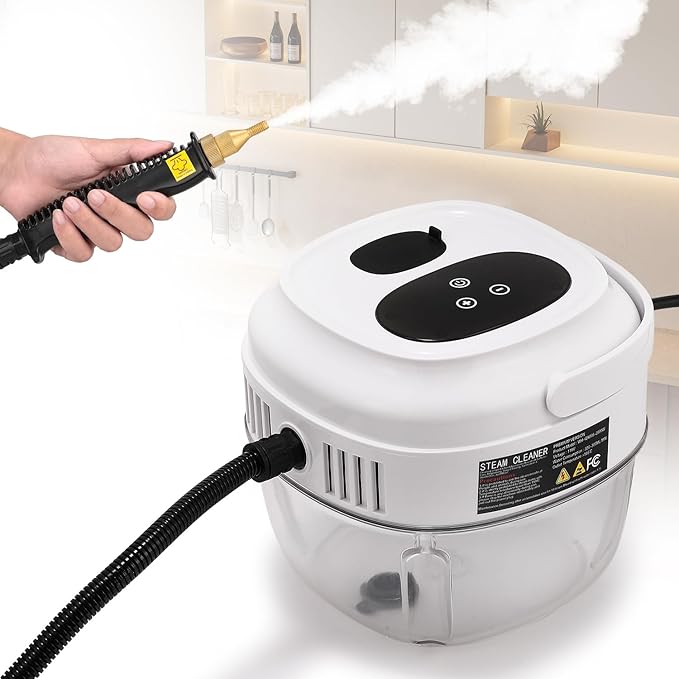 Handheld Steam Cleaner Touch Panel 2500W High Pressure Steamer for Cleaning Grout Tile Portable Steamer for Car Auto Home Small Power Cleaning Steamer with Drain Hole (White)