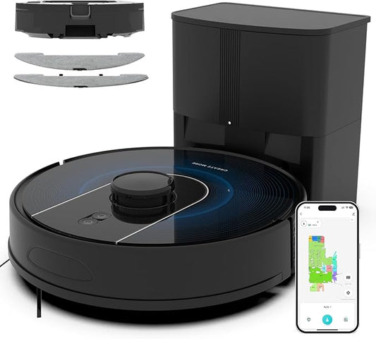 Bagotte Robot Vacuum and Mop, Robot Vacuum Self Emptying, 6000Pa Powerful Suction, 90-Day Hands-Free, Advanced Smart Mapping, LiDAR Navigation Robotic Vacuum for Pet Hair, Dust, Carpet, WiFi/App/Alexa