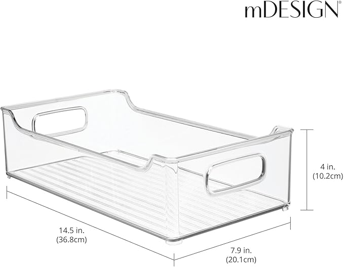 mDesign Wide Plastic Kitchen Storage Container Bins with Handles -Organization in Pantry, Cabinet, Refrigerator or Freezer Shelves - Food Organizer for Fruit, Yogurt, Squeeze Pouches - 2 Pack - Clear