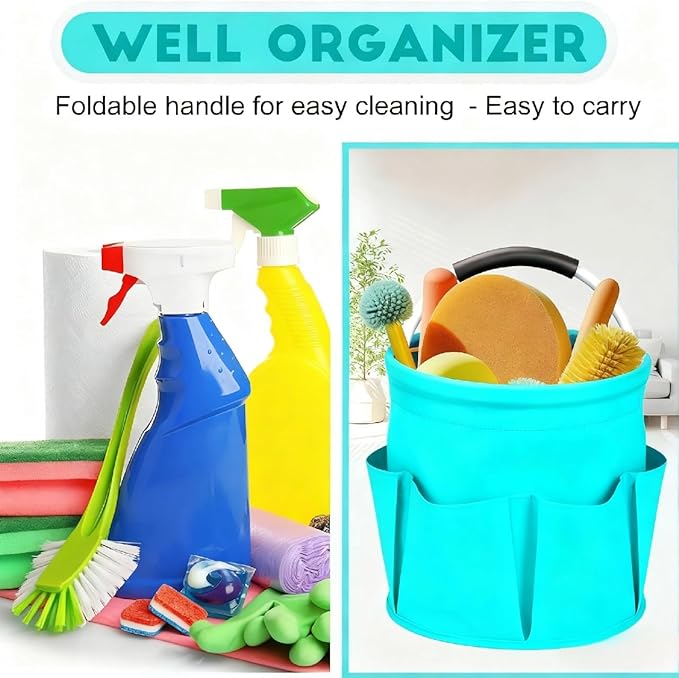 Cleaning Caddy for Cleaning Supplies,17L Cleaning Supply Caddy with Handle Foldable Cleaning Supplies Organizer Bucket Cleaning Products Organizers for Home, Garden (Lake Blue)