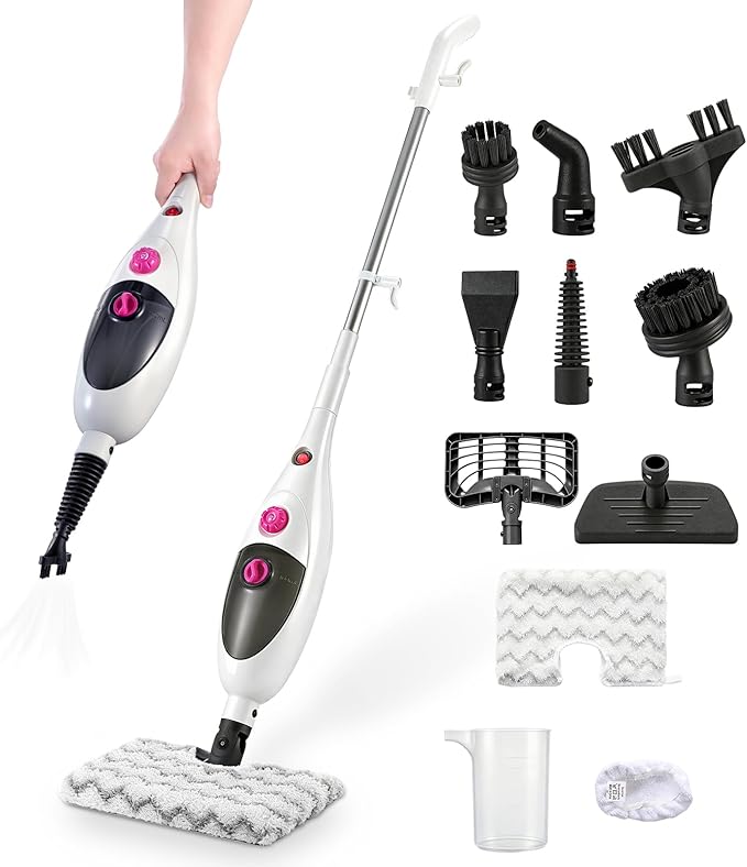 12-in-1 Steam Mop & Detachable Handheld Steam Cleaner, 400ML Tank with Adjustable Steam, Safe for Hardwood, Sealed Floors, Marble, Laminate, Stone & Tile