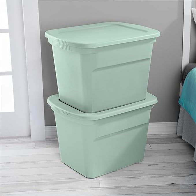 Sterilite 16 Pack Tote, Plastic Stackable Storage Bin Container with Lid, 18 Gallon, Mindful Mint