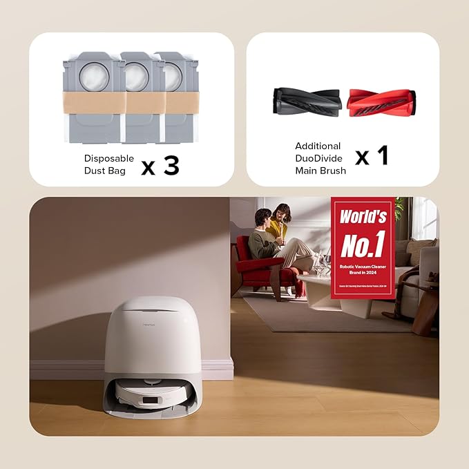 roborock Qrevo Curv S5X Robot Vacuum and Mop, 18500Pa Suction, Zero-Tangling Design, FlexiArm Side Brush, Reactive Tech Obstacle Avoidance, 10 Weeks Self-Emptying, Auto Washing for Hard Floor, Corner