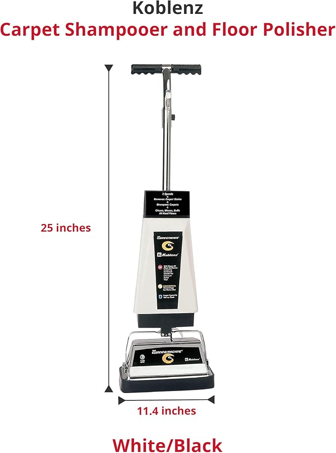 Koblenz Carpet Shampooer and Floor Polisher, 12" Carpet Cleaner with Scrubbing Brushes and Polishing Pads, 144 Ounce Tank, White/Black (P 2600A)