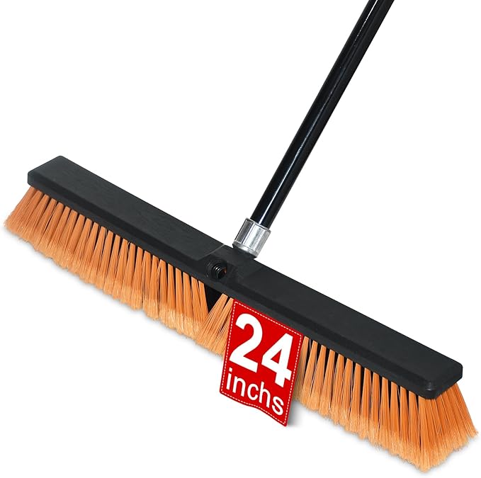 PBHEPJ 24 Inchs Push Broom Outdoor Heavy Duty, Shop Broom with 60" Long Bandle for Cleaning Outdoor or Indoor Tile, Garage, Shop, Deck, Concrete, Wood, Stone, Patio Floor