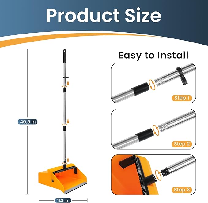 Commercial Broom and Dustpan Set，Long Handle Upright Heavy Duty Dust Pan Outdoor Indoor for Courtyards, Garages, Lobbies, Shopping Malls, Market Floors, Sidewalks, Classroom Floor Cleaning