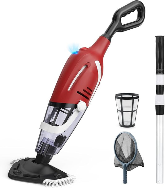 Enhulk Pool Vacuum for Above Ground Pool, 2025 Upgraded Pool Vacuum with A Telescopic Pole, 18.5 Gal/Min Powerful Suction, 80Mins Runtime, Effortlessly Cleans Debris Underwater (Red)