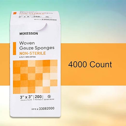 McKesson Woven Gauze Sponges, Non-Sterile, 8-Ply, 100% Cotton, 2 in x 2 in, 200 per Pack (3 X 3 Inch, 4000, Count)
