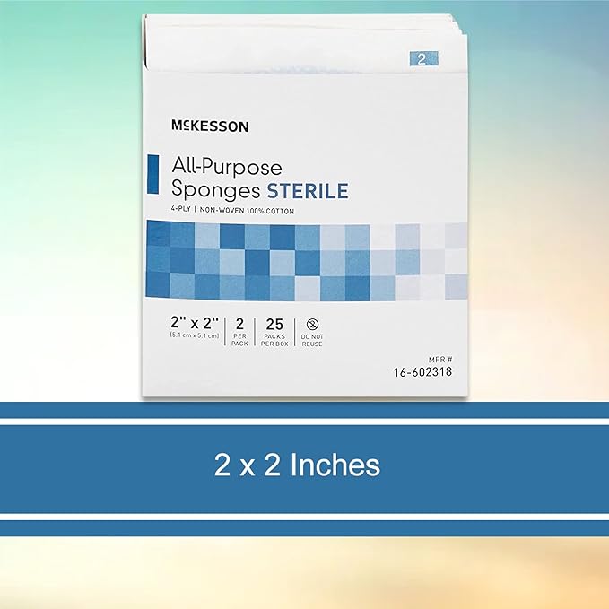 McKesson All Purpose Sponges, Sterile, 4-Ply, 100% Cotton, 2 in x 2 in, 2 per Pack, 1500 Packs, 3000 Total