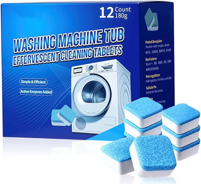 Washing Machine Cleaner Tablets 12Pack, 12-Month Supply Deep Washer Cleaner, for Front & Top Load, Works for HE Washers (12pcs)