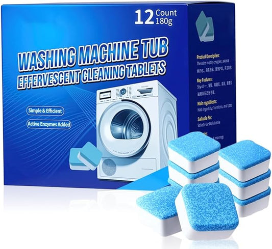 Washing Machine Cleaner Tablets 12Pack, 12-Month Supply Deep Washer Cleaner, for Front & Top Load, Works for HE Washers (12pcs)