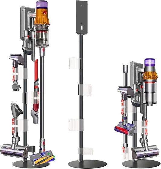 Height-Adjustable Vacuum Stand Compatible with Dyson Gen5/V15/V12/V11/V10/V9/V8/V7 – Solid Metal Storage Bracket with 3 Hooks & 9-Part Organizer, Heavy-Duty Stable Holder