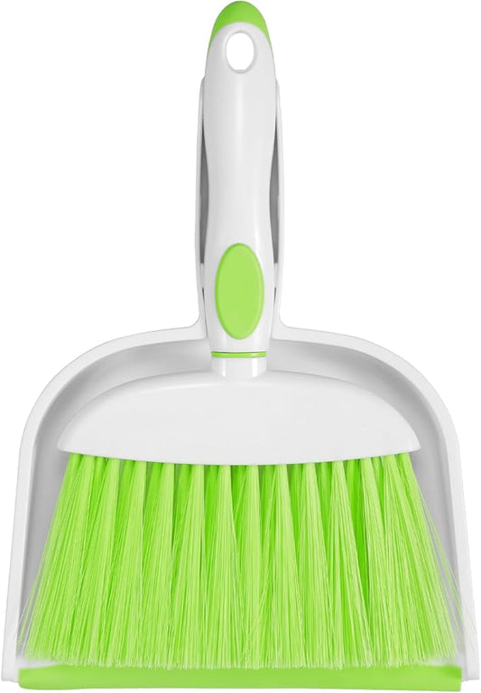 NACENA Small Dust Pan and Brush Set, Mini Broom and Dustpan Set Small Hand Broom and Brush Combo Dust Pan for Home Cleaning Drawers Desktop Sofas and Outdoor, Green