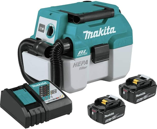 Makita XCV11T 18V LXT® Lithium-Ion Brushless Cordless 2 Gallon HEPA Filter Portable Wet/Dry Dust Extractor/Vacuum Kit (5.0Ah)