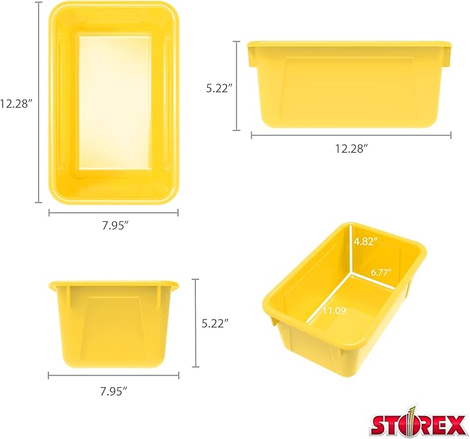 Storex Small Cubby Bins – Plastic Storage Containers for Classroom with Non-Snap Lid, 12.2 x 7.8 x 5.1 inches, Yellow, (62410U05C) (Pack of 5)