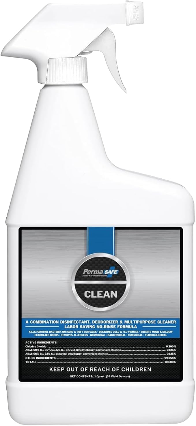 PermaSafe CLEAN 1-Step Disinfectant, Deodorizer & All-Purpose Cleaner; Soft, Hard & Food Surface Sanitizer; Kills 99.9% of Bacteria, Viruses, Molds, and Fungi - Child, Pet, Planet & All Surface Safe