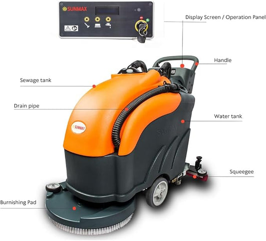 RT50+ 22" Width Floor Scrubber Dryer Machine, 13.2/14.5-gal Dual Tanks, 30,000 sqft/h, Lithium Battery, 3.5 hours Fast Charging