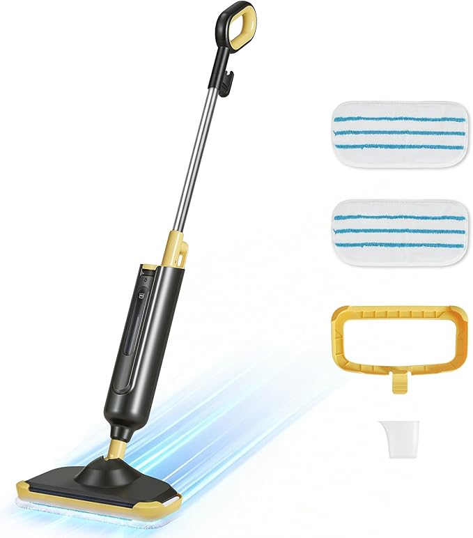 Sweetcrispy Steam Mop for Floor Cleaning,Lightweight Floor Steamer Cleaner for Hardwood/Tile/Laminate Floors Carpet, 2 Washable Pad, Black and Yellow