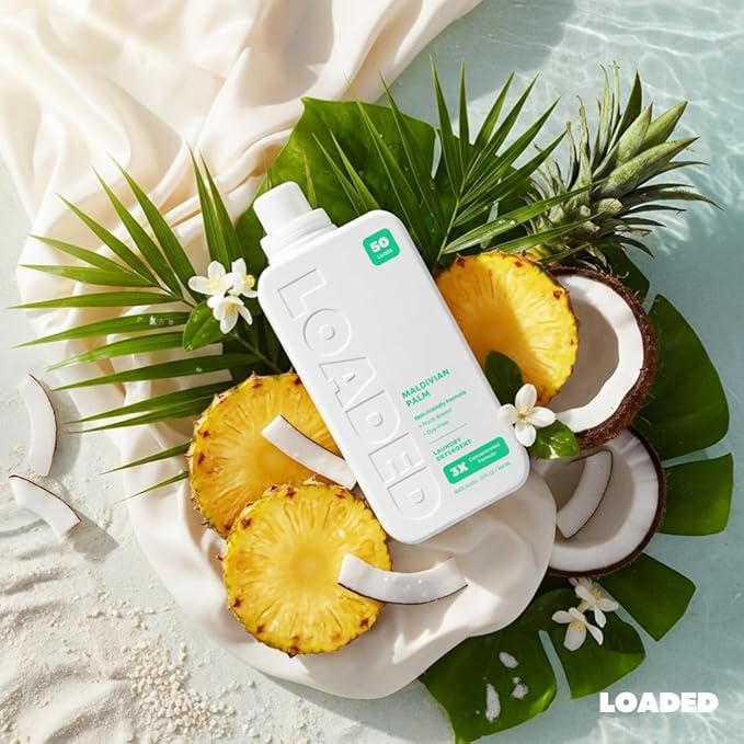 Loaded Laundry Detergent, Luxury Cologne & Perfume Scented | 50 Loads | Coconut & Palm | Skin-Friendly & Plant-Based | Made in USA | 32 oz
