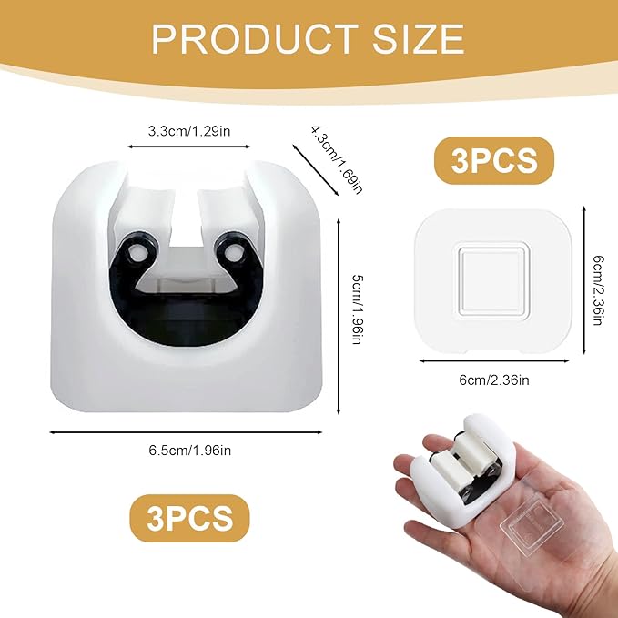 Broom Holder, Wall Mount Mop Organizer, Self-Adhesive Cleaning Supplies Hanger Rack for Bathroom Kitchen Garage Garden Space-Saving, Durable and Water-Resistant Broom Storage Solution, 3 Pack