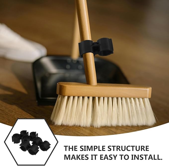 OUNONA Double Pipe Clamp Dustpan Broom Connector Clip 2.36 Inch Plastic Fastener for Secure Broom Handle Attachment and Space-Saving Storage